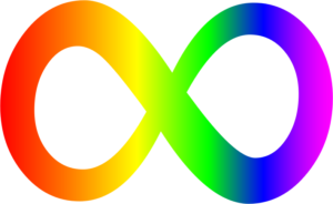 The rainbow infinity symbol, which denotes neurodiversity