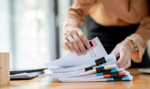 A stack of paper documents